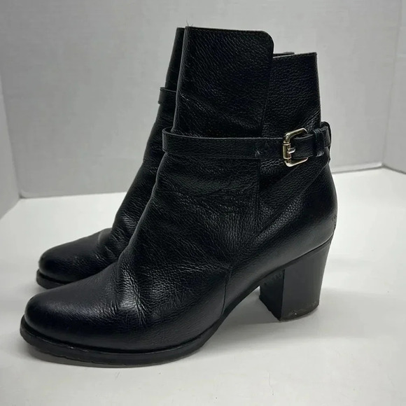 L.K. LK Bennett London Heeled Booties Boots Black Leather Ankle Buckle Size 39 9 - Picture 4 of 12